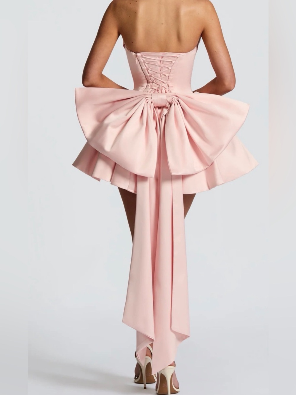 Strapless Homecoming Dress with Bow Cowl Neck Satin Short Cocktail Party Dress